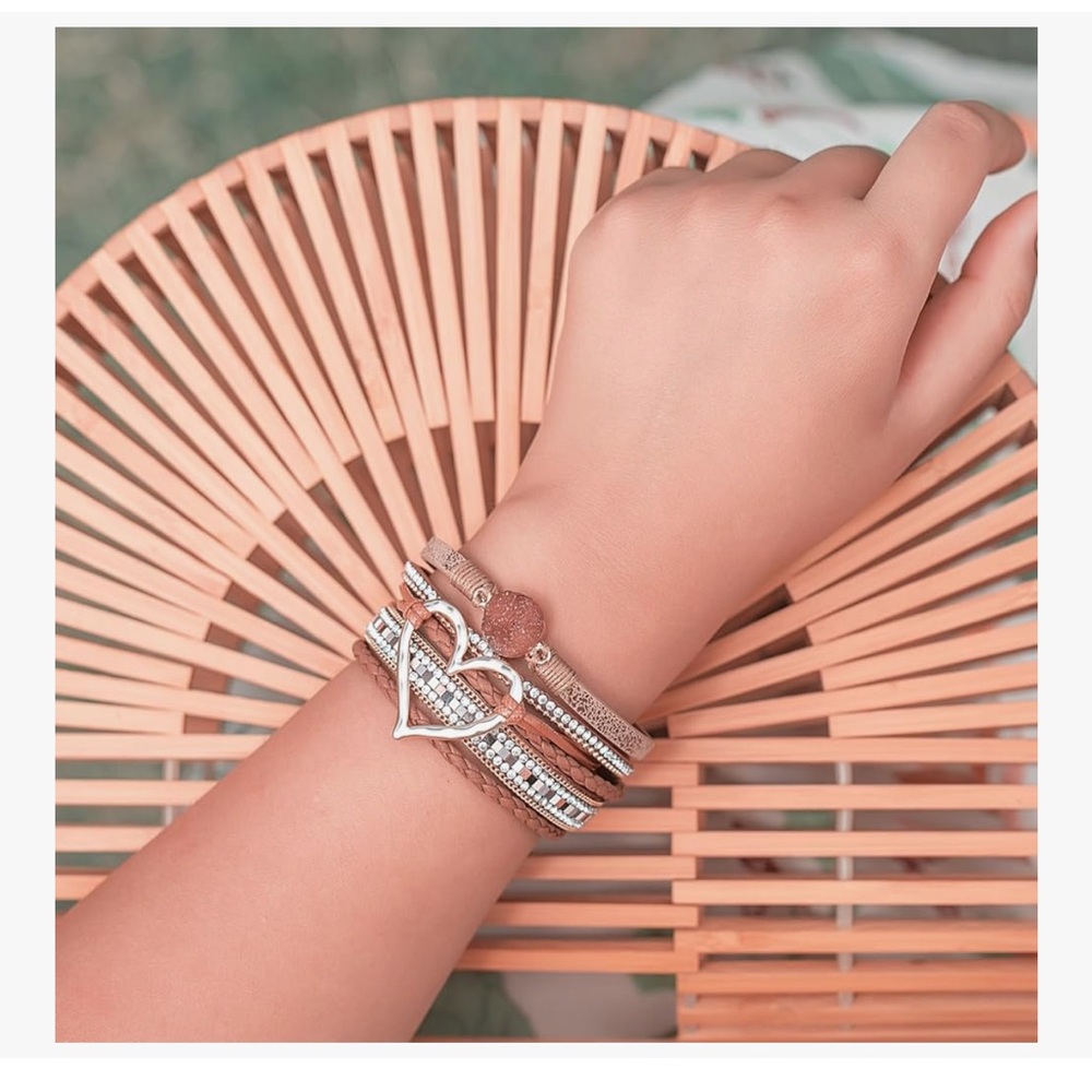 Heart Leather Wrap Bracelets Stackable Boho Cuff … - image 6